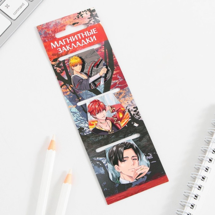 Закладки магнитные для книг, 3 шт &laquo;Аниме. Парни&raquo;