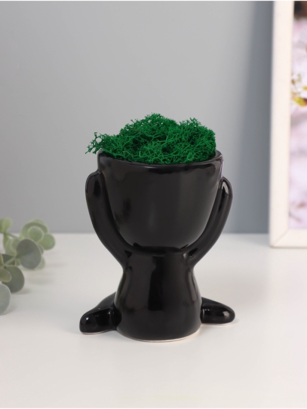 Кашпо керамика "Мистер Грин" любитель тишины 11,5*10*9 см черный