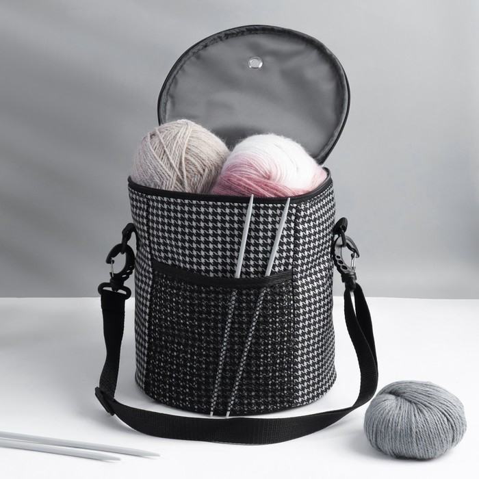 Сумка-футляр &laquo;Гусиная лапка&raquo;, 2 люверса, d = 21 &times; 23 см, цвет чёрный/белый