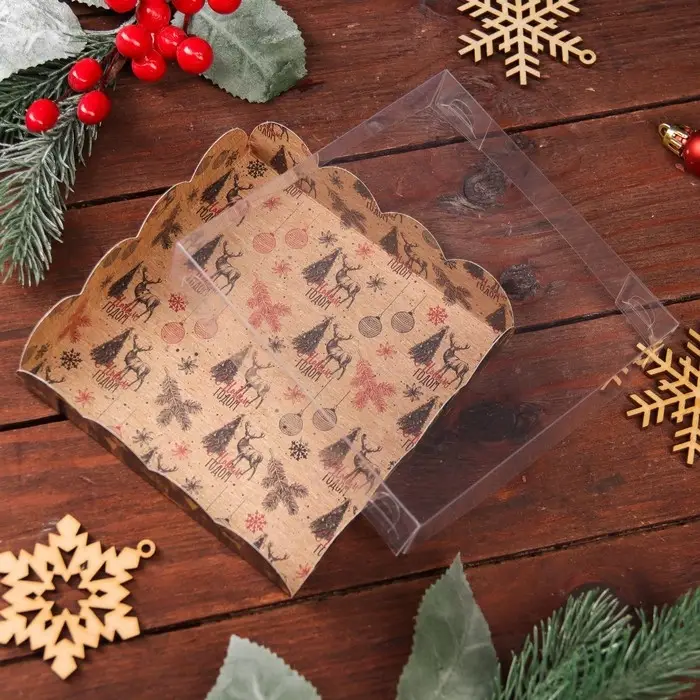 Коробка для печенья, кондитерская новогодняя упаковка, &laquo;Рождественская ночь&raquo;, 12&times;12&times;3 см