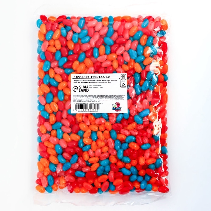 Мармелад жевательный Мармелад жевательный "Бобы желе" со вкусом персик, черника, клубника, апельсин, 1 кг