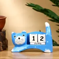 Календарь настольный "Кошка" дерево 13х4х10 см, цв. синий