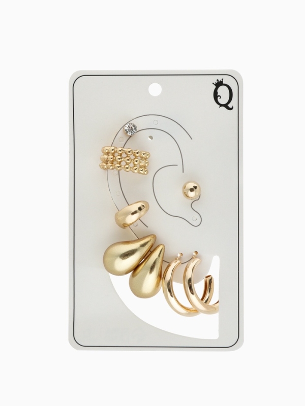 Набор серьги и каффы 8 шт. &laquo;Кольца&raquo; капли, цвет золото