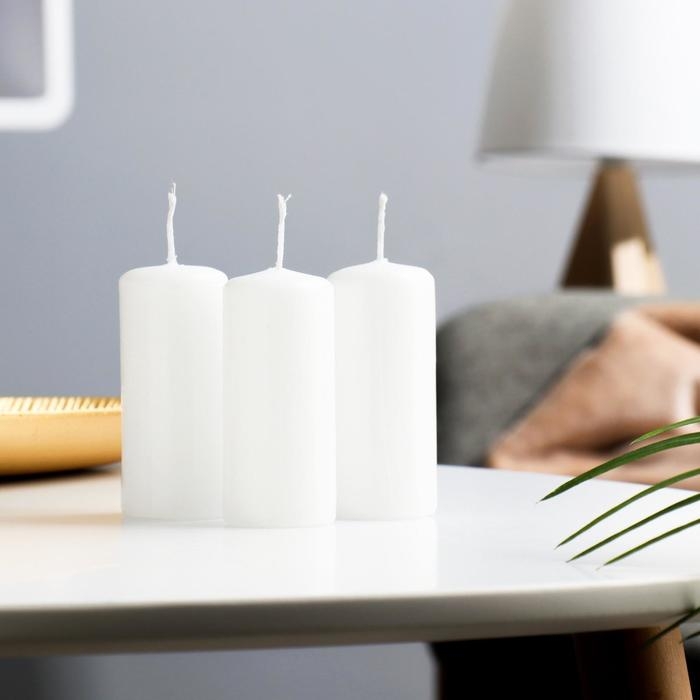 Свеча цилиндр, 4х9 см, набор 3 шт, 11 ч, белая Свеча цилиндр, 4х9 см, набор 3 шт, 11 ч, белая