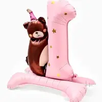 Воздушный шар фольгированный 32" "Цифра 1 с мишкой"  цвет розовый, под воздух