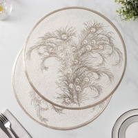 Салфетки сервировочные на стол Доляна &laquo;Павлин&raquo;, 2 шт, d=38 см, цвет бежевый