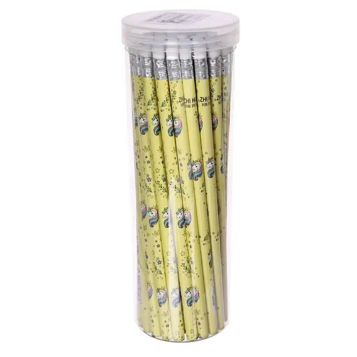 Карандаш чернографитный с ластиком &laquo;Единороги&raquo;, твердость НВ, корпус круглый, МИКС (штрихкод на штуке)