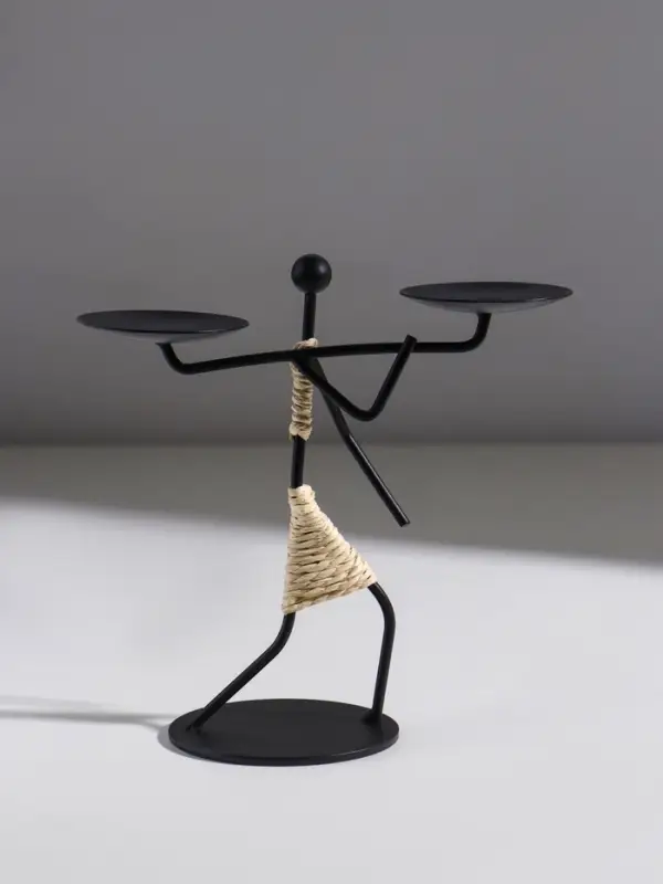 Подсвечник металл на 2 свечи "Абориген с коромыслом" d=6 см 17х8х17 см