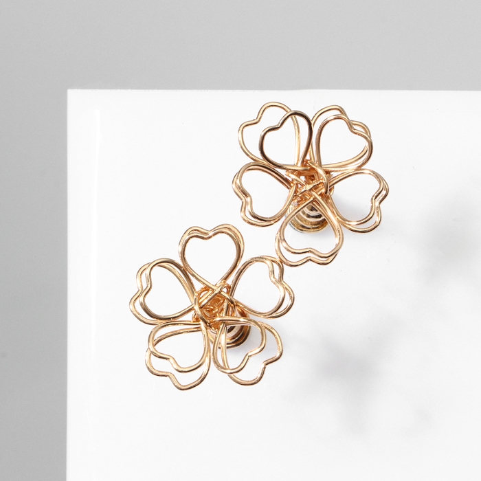 Серьги металл &laquo;Цветочек&raquo; сердце, цвет золото