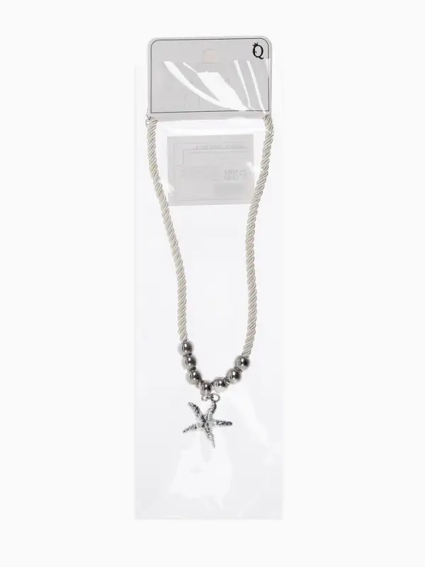 Кулон на жгуте текстильном "Морская звезда", цвет бело-серебристый