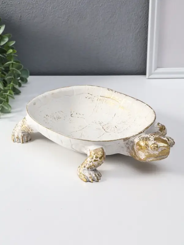 Подставка интерьерная полистоун "Черепаха" белая с золотом 28х19х5 см