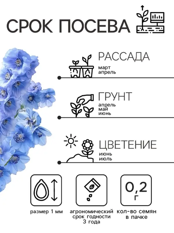 Семена цветов Дельфиниум "Гроздь Сапфиров", 0,2 г