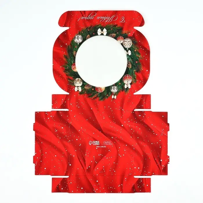 Коробка для макарун с низкими бортами &laquo;Новогодняя роскошь&raquo;, венок, 11х 11х 3 см