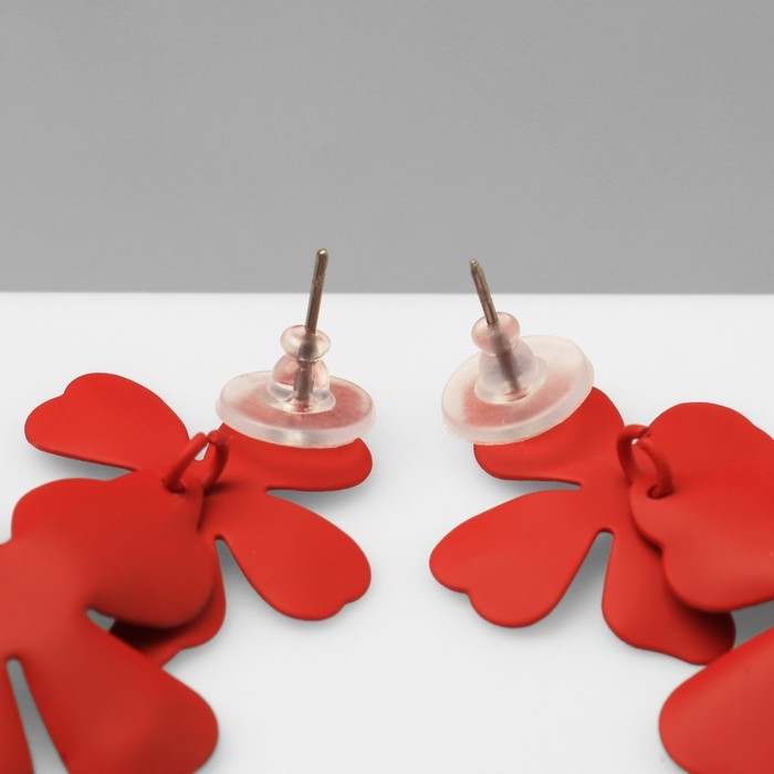 Серьги металл &laquo;Яркость&raquo; цветы, цвет красный