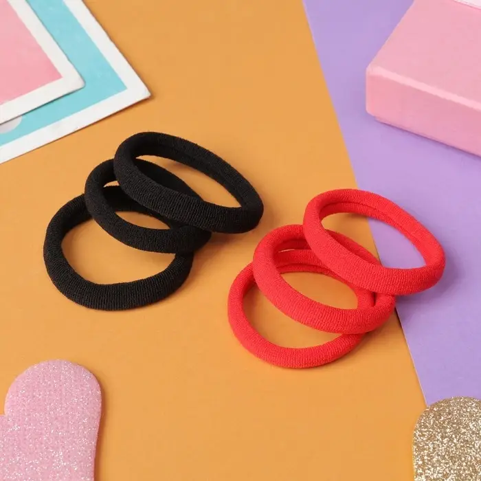 Резинка для волос "Махрушка" (набор 6 шт) 3,5 см, чёрный, красный