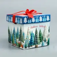 Подарочная новогодняя коробка крышка-дно с атласной лентой 17&times;17&times;17 см