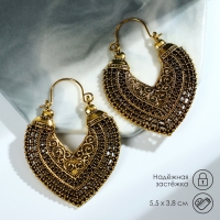 Серьги металл &laquo;Восток&raquo; сердце, цвет чернёное золото