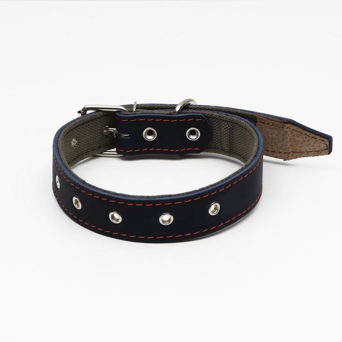 Ошейник комбинированный кожа/брезент, безразмерный, 70 х 3,5 см, ОШ 25-60 см, синий Ошейник комбинированный кожа/брезент, безразмерный, 70 х 3,5 см, ОШ 25-60 см, синий