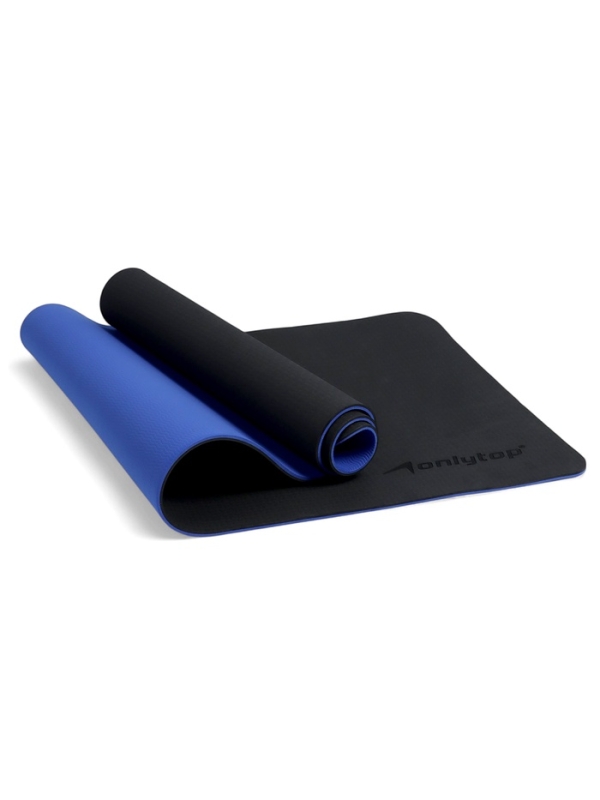 Коврик для фитнеса и йоги ONLYTOP, 183x61x 0,8 см, цвет черный/ультрамариновый