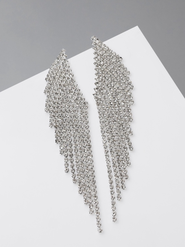 Серьги висячие со стразами &laquo;Вечное сияние&raquo; крылья, цвет белый в серебре