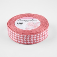 Лента декоративная &laquo;Гусиная лапка&raquo;, 25 мм, 9 &plusmn; 0,5 м, цвет розовый/белый