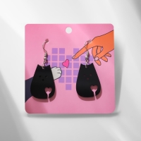 Серьги акрил «Котик» с сердечком, цвет чёрный в серебре Серьги акрил «Котик» с сердечком, цвет чёрный в серебре