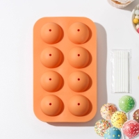 Форма для выпечки &laquo;Кейк. попс&raquo;, силикон, 19,5&times;11,7&times;3,5 см, 8 ячеек, 2 части, с палочками, цвет МИКС