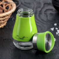 Солонка стеклянная «Сияние», 5,5×5×11 см, цвет зелёный, надписи МИКС Солонка стеклянная «Сияние», 5,5×5×11 см, цвет зелёный, надписи МИКС