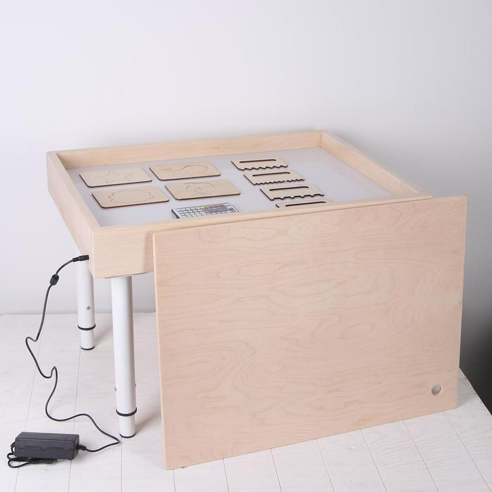 Стол для рисования песком с цветной подсветкой, 50 &times; 70 см и крышкой + гребень и трафарет