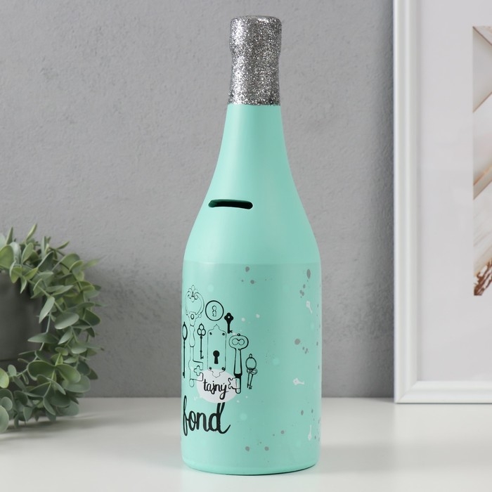 Копилка керамика "Бутылка шампанского" мятная 9,5х9,5х30 см
