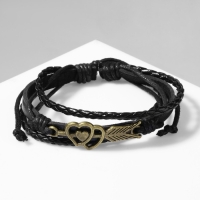 Браслет кожа «Стиль» два сердца, цвет чёрный с чернёным золотом, d=7,5 см Браслет кожа «Стиль» два сердца, цвет чёрный с чернёным золотом, d=7,5 см