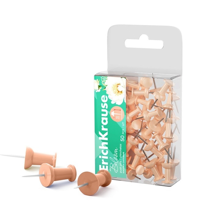 Кнопки силовые ErichKrause Кнопки силовые ErichKrause "Pastel Bloom", 50 штук, персиковые, в пэт-боксе