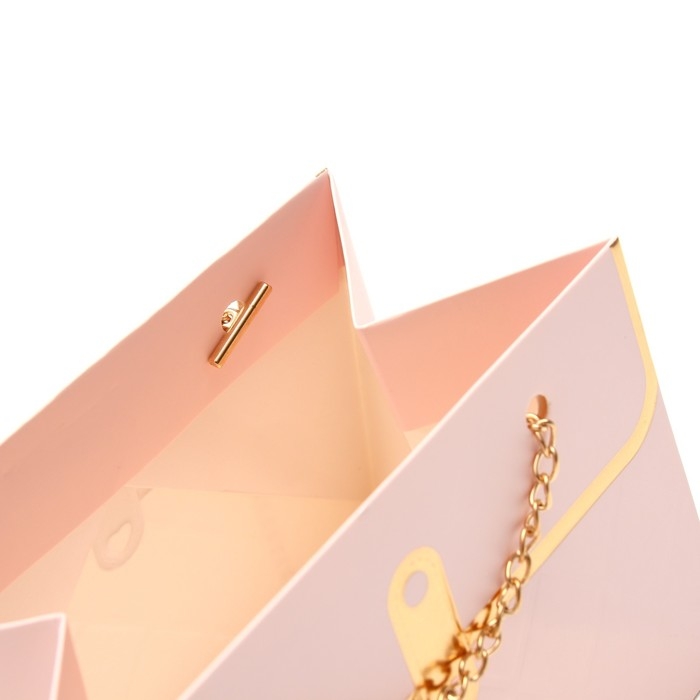 Пакет для цветов, ручка цепь, Пакет для цветов, ручка цепь, "Розовый", с золотым тиснением, 15 х 10,5 х 10 см