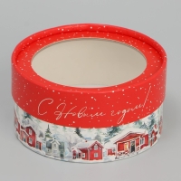 Коробка для макарун тубус с окном &laquo;Зимний город&raquo;, 12 х 12 х 5 см, Новый год