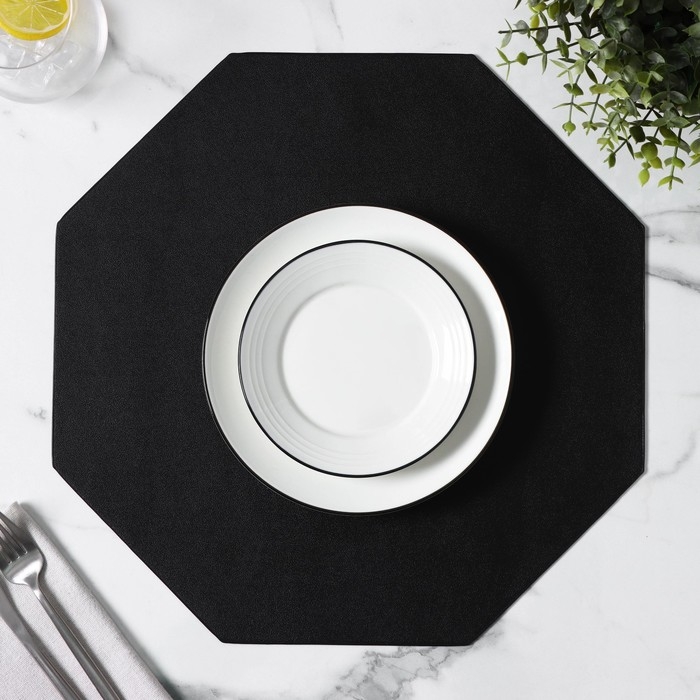 Салфетка сервировочная на стол &laquo;Тэм&raquo;, d=38 см, цвет чёрный, восьмиугольник