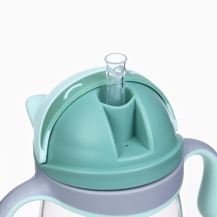 Поильник детский M&B &laquo;Котик&raquo; с трубочкой, от 9 мес., 280 мл., цвет серо-голубой