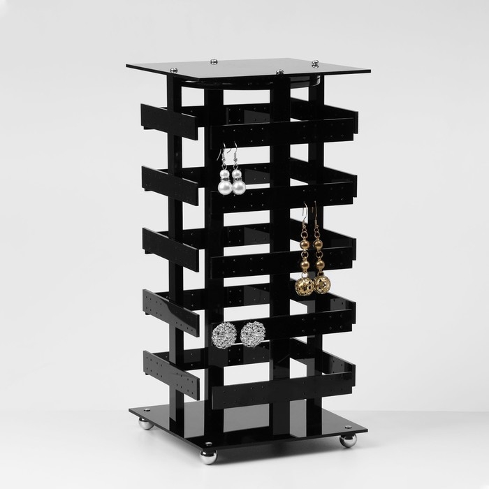 Подставка для украшений «Вертушка», 5 ярусов, 64 пары, пластик, 15×15×32 см, цвет чёрный Подставка для украшений «Вертушка», 5 ярусов, 64 пары, пластик, 15×15×32 см, цвет чёрный