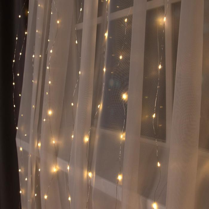 Гирлянда &laquo;Занавес&raquo; 2 &times; 3 м роса, IP20, серебристая нить, 450 LED, свечение тёплое белое, 8 режимов, 220 В