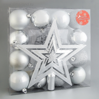 Набор украшений пластик с верхушкой 17 шт "Снежный" серебро
