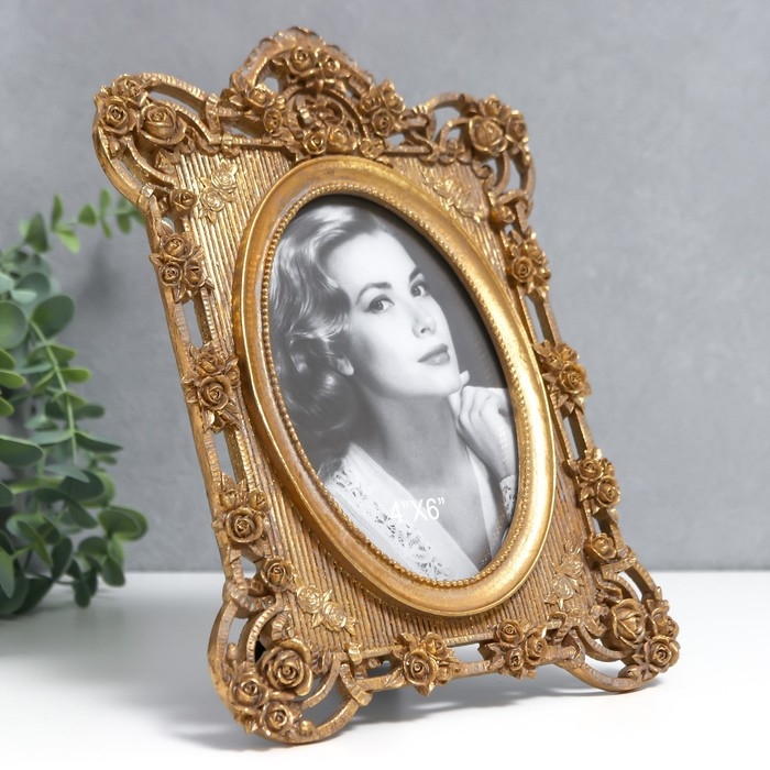 Фоторамка полистоун 10х15 см "Цветение роз" золото 18х25 см