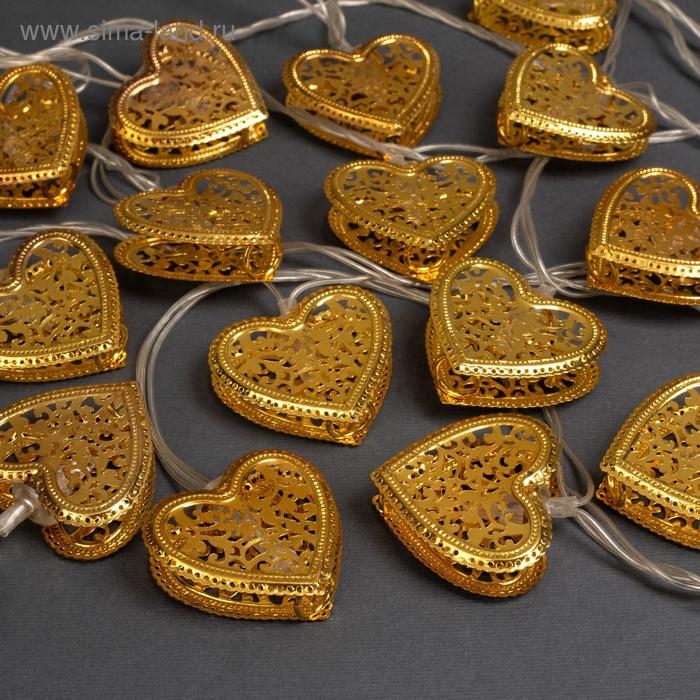 Гирлянда &laquo;Нить&raquo; 4 м с насадками &laquo;Сердечко&raquo;, IP20, прозрачная нить, 20 LED, свечение тёплое белое, 8 режимов, 220 В