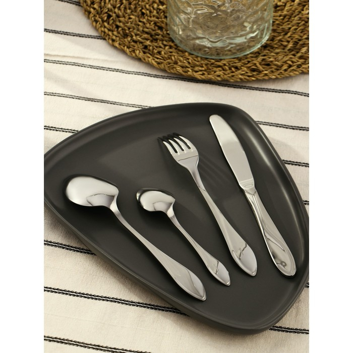 Набор столовых приборов &laquo;Волна&raquo;, 24 предмета, картонная коробка с окном, цвет серебряный