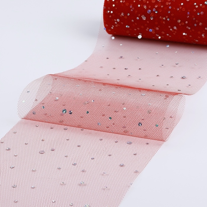 Фатин с блёстками, 15 см, 11 &plusmn; 1 г/кв.м, 23 &plusmn; 1 м, цвет красный №17