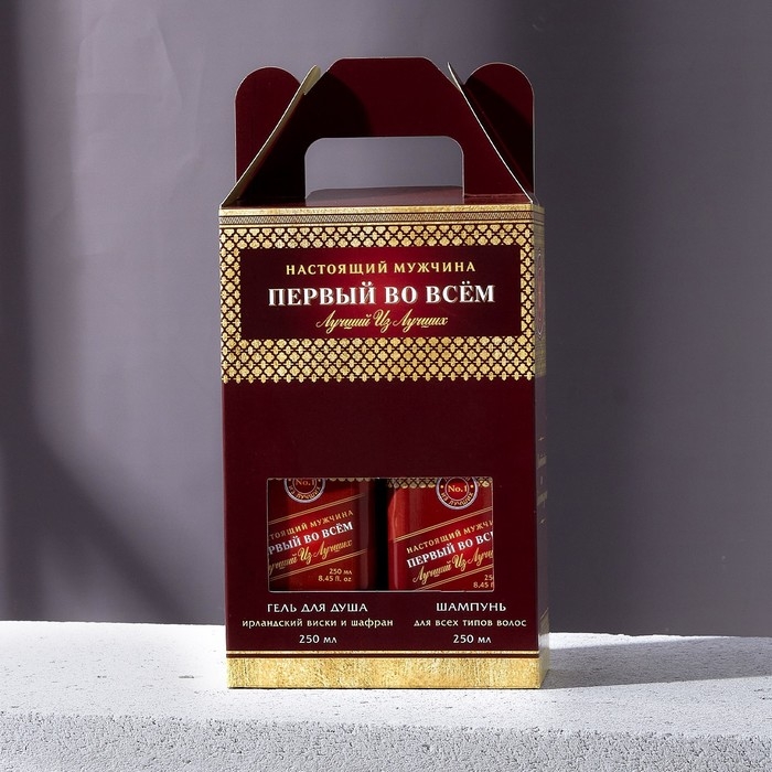 Набор &laquo;Первому во всём&raquo;, гель для душа и шампунь для волос во флаконах виски, 2х250 мл