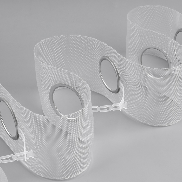 Шторная лента с люверсами, для драпировки, органза, d = 4,2 см, 8,5 см, 50 &plusmn; 1 м, цвет прозрачный/белый