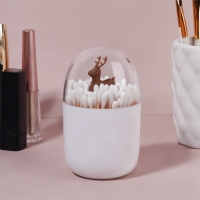 Органайзер для ватных палочек &laquo;ОЛЕНЬ&raquo;, с крышкой, d = 7 &times; 11 см, цвет белый/прозрачный