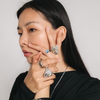 Кольцо &laquo;Япония&raquo; кувшинка, цвет бордово-голубой в серебре, безразмерное