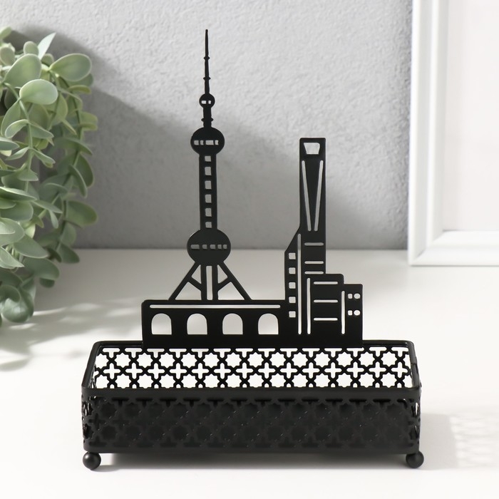 Подставка интерьерная металл Подставка интерьерная металл "Город" чёрный 6,3х14,5х18,5 см
