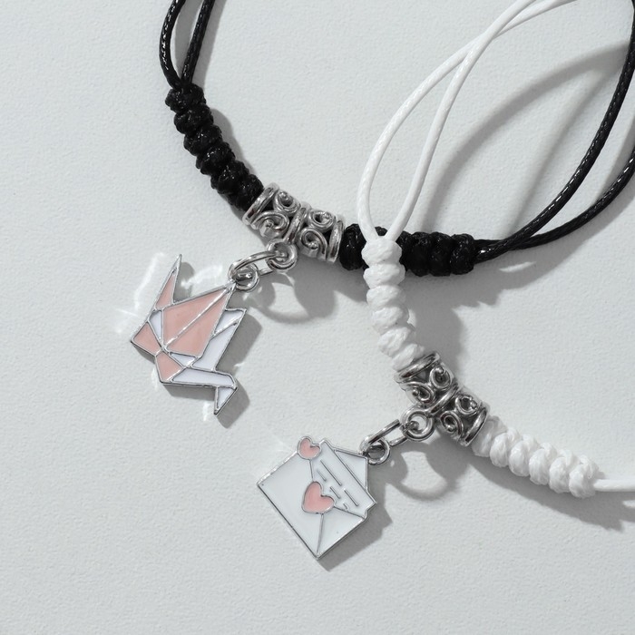 Браслеты &laquo;Неразлучники&raquo; оригами и письмо, цвет чёрно-белый, 7 см