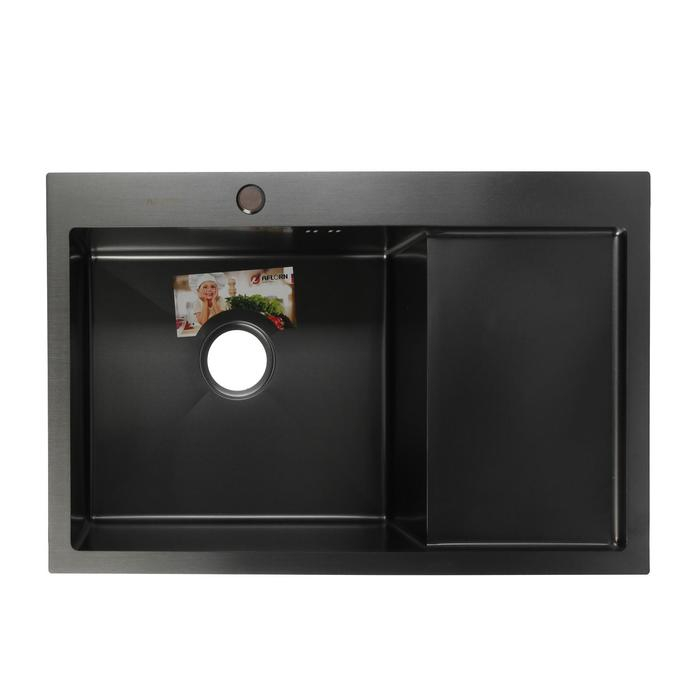 Мойка кухонная AFLORN AF97851F-L, врезная, левая, S=3,0 и 0,8 мм, 78х51х22 см, сифон, графит Мойка кухонная AFLORN AF97851F-L, врезная, левая, S=3,0 и 0,8 мм, 78х51х22 см, сифон, графит